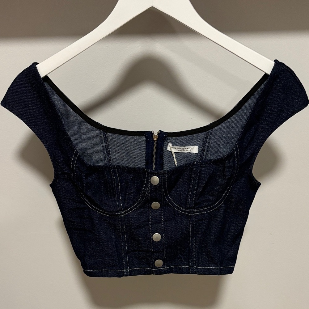 Peppermayo Dark Blue Denim Crop Top.